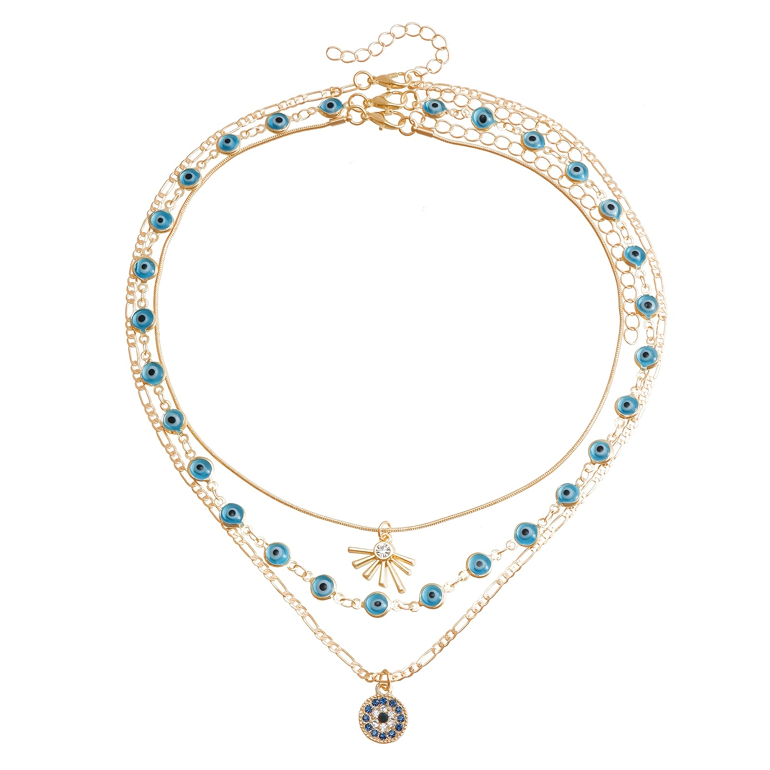TEMU Set Of 3 - New 's Eye Disc Pendant Necklace With Premium Charm, Women's 3-layer Chain Collection, Ideal For Festivals, Parties, Gifts For , Or