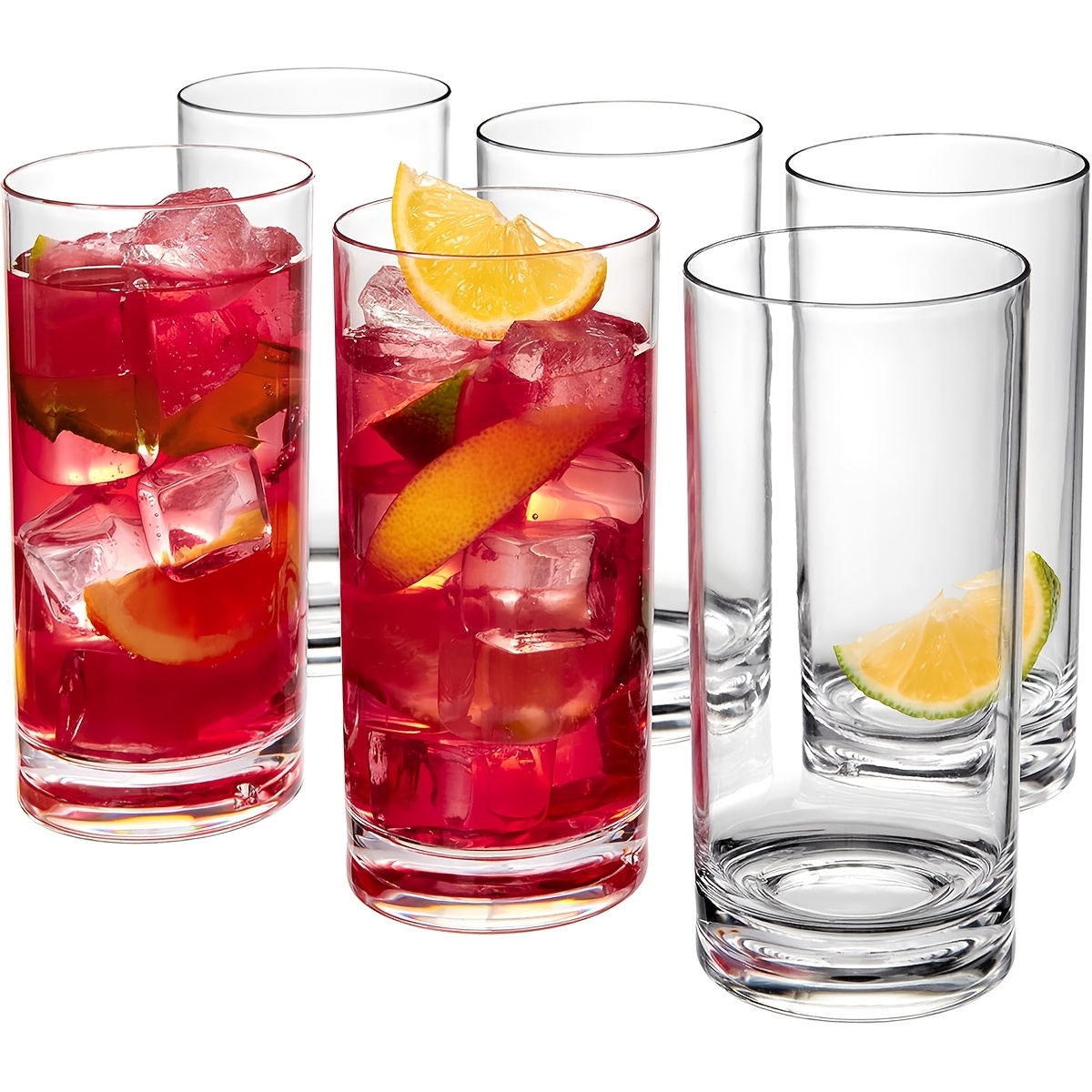 TEMU 6pcs Thick-base Glass Highball Tumblers, Ice Tumblers, Home Glassware, Drinkware, Reusable, Suitable For Juice, Beverages, Milk, Breakfast
