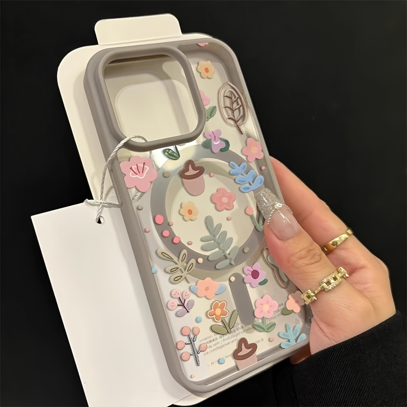 TEMU Étui Téléphone : Étui Magnétique -Chute, Compatible Charge Fil, Design Floral Cartoon, Adapté pour iPhone 16 Pro Max, 15, 14 Plus, 13, 12, 11 -