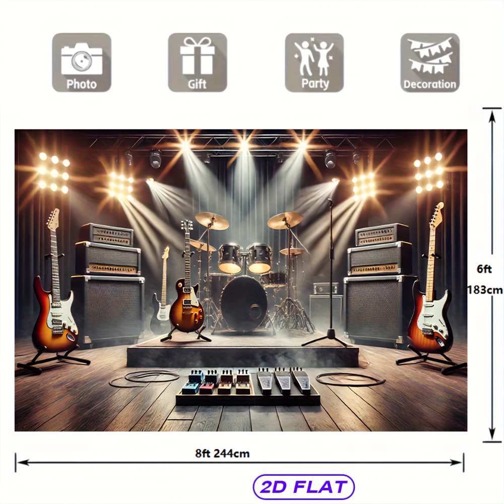 TEMU 1pc 2d Flat, Music Stage, Rock Style Party Banner, Indoor/ Outdoor Polymer Wall Hangings For Living Room, Bedroom, Garage Or Garden, Large