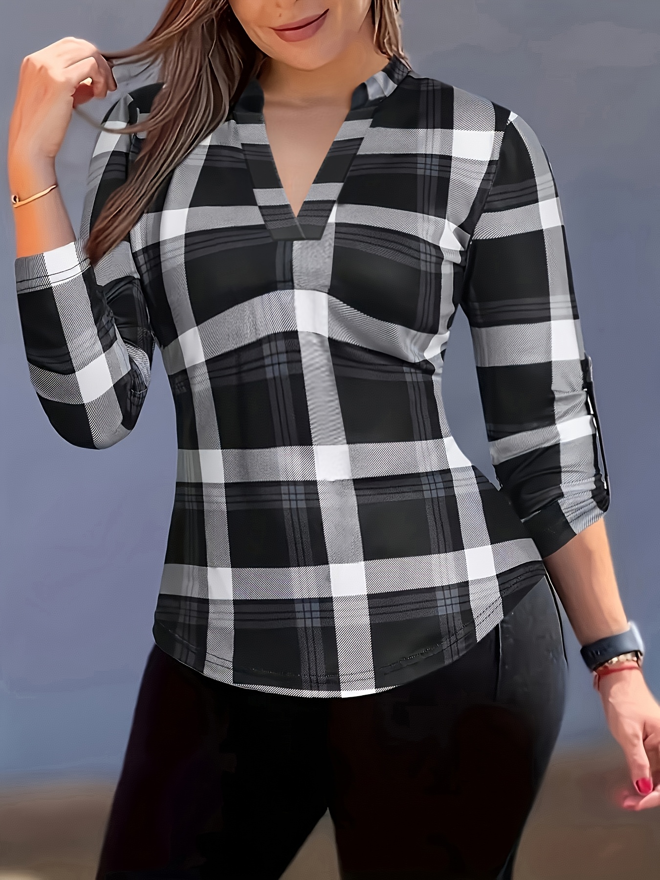 stijlvolle plaid blouse voor dames rood wit en zwart met Temu