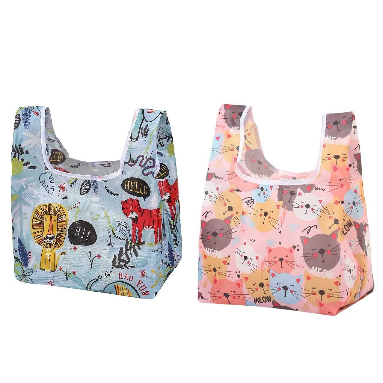 TEMU Sacs de courses réutilisables, sacs de courses de supermarché pliables à motif de dessin animé, lot de deux, sacs de courses portables à motif