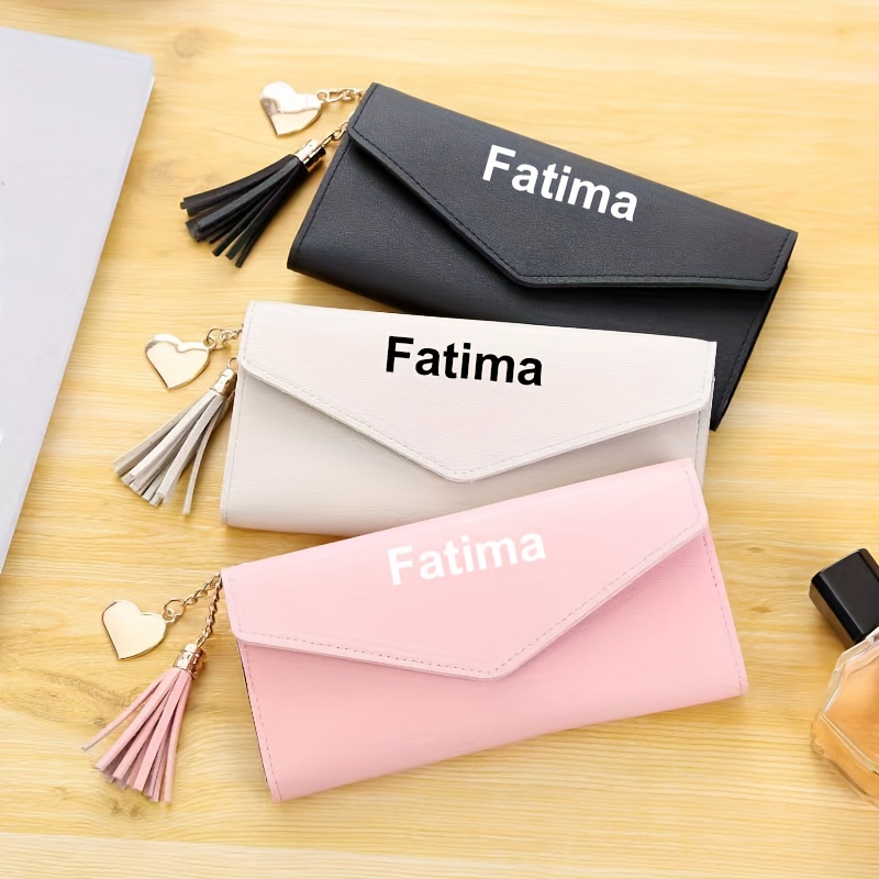 

Customizable Name Long Women's Pu Leather Wallet With Tassel Pendant, Casual Mature Style, Solid Color, Lightweight, Polyester Lined, Flap Pocket - Ideal Gift For Over 15 Years Old