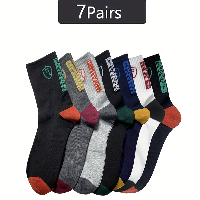 

7 Pairs Men's Monogrammed Sweat-wicking Crew Neck Athletic Socks