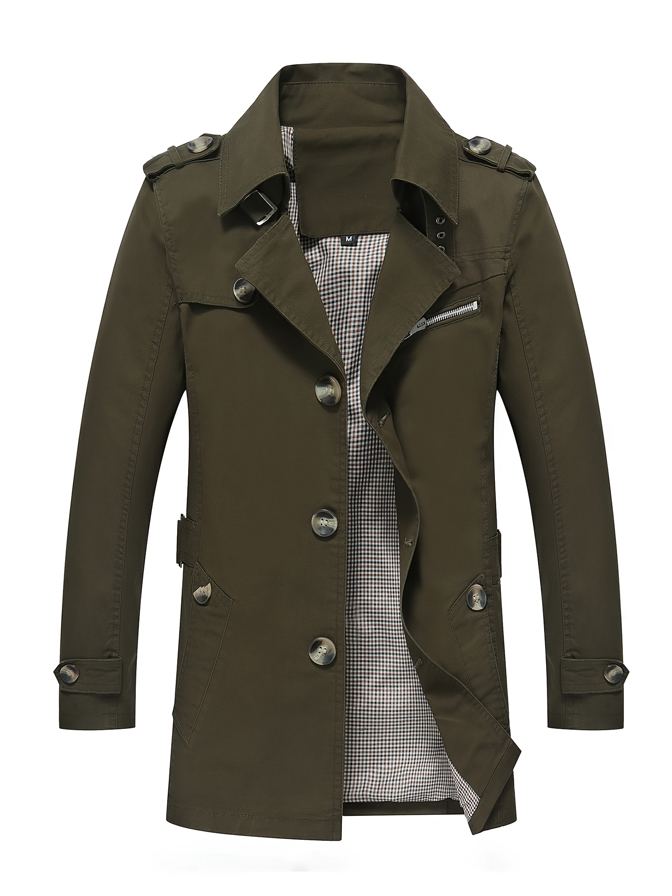 Men's Windbreaker, Men's Mid-Length Trench Coat with Turn- Collar, Casual Sport Windbreaker Jacket, Fashionable Minimalist Style, Multi-Button Design, Suitable for Outdoor Outings and Street Shopping