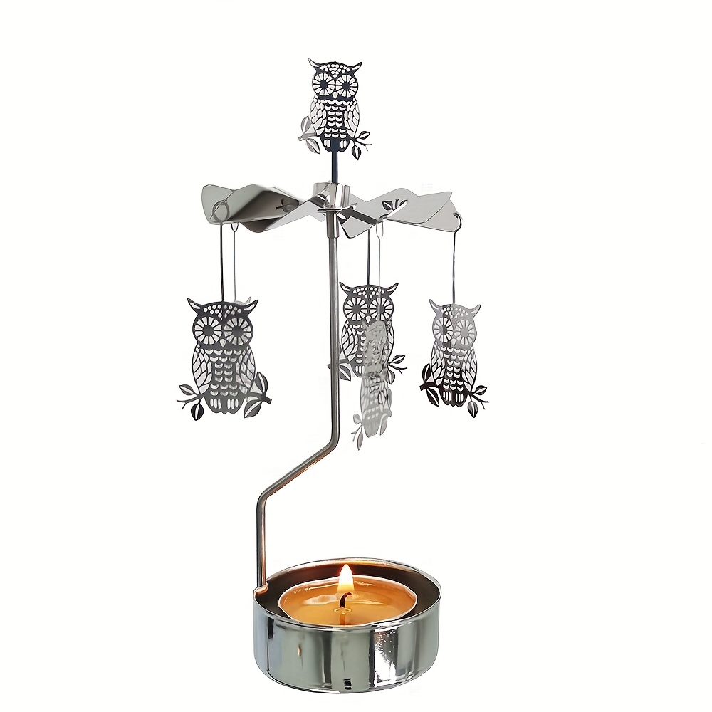 Image of Decoration Tealight Holder Owl Rotary Candle Holder Metal Tealight Spinning For Festival Small Gifts