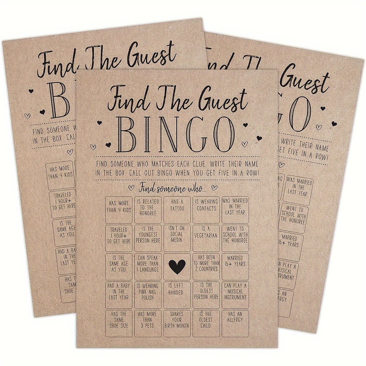 

30pcs Minimalist Brown Paper Bingo Cards For Bridal Showers & Bachelorette Parties - No Power Needed, Featherless