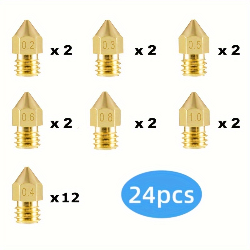 Almocn 24pcs 3d Printer Extruder Mk8 Nozzles 0.2 0.3 0.4 0.5 0.6 0.8 1.0mm For Mk8 3 5