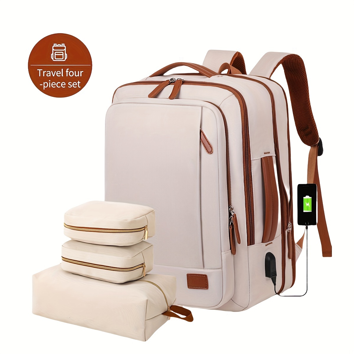 

40l - 3 Packing Cubes - , For , & - , Usb Charging , Khaki