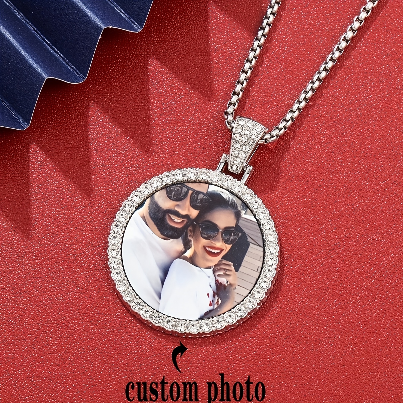 TEMU Personalized Custom Color Printed Photo Necklace Hip-hop Round Photo Frame Pendant Jewelry, Perfect Gift For