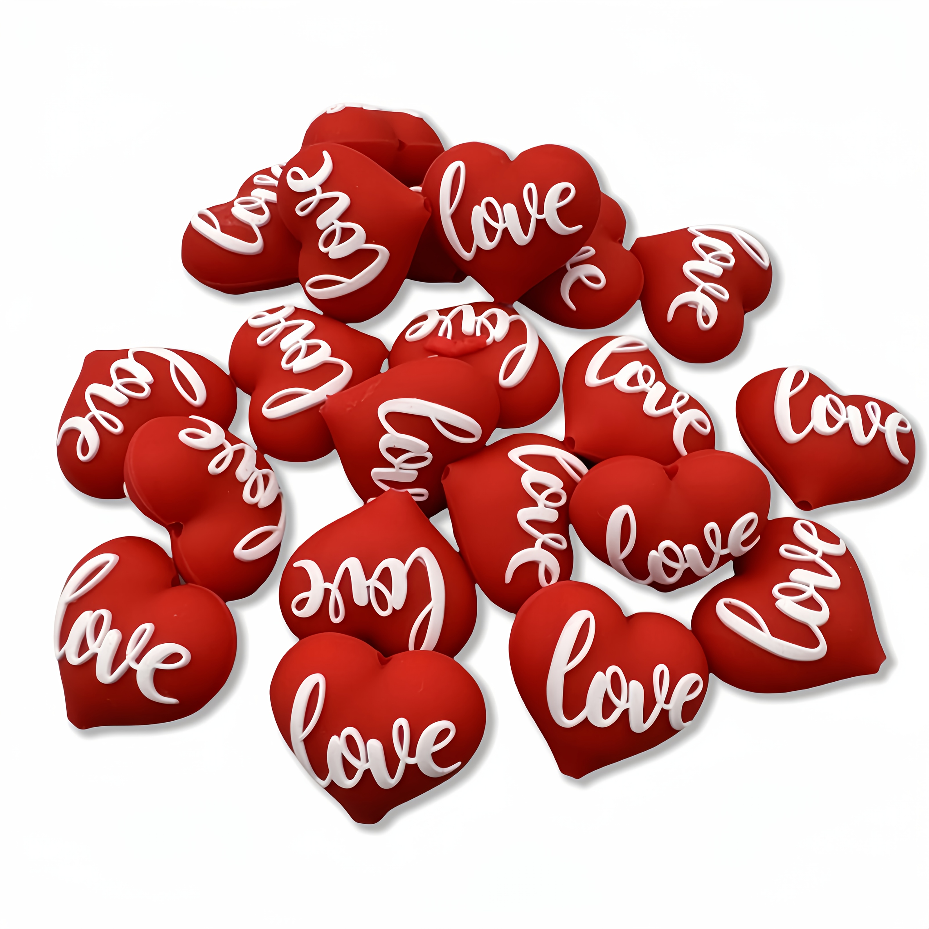 

6pcs Valentine's Day Silicone Beads - 3d Love Heart Beads For Diy Keychains, Bracelets, Necklaces & Pen Lanyards