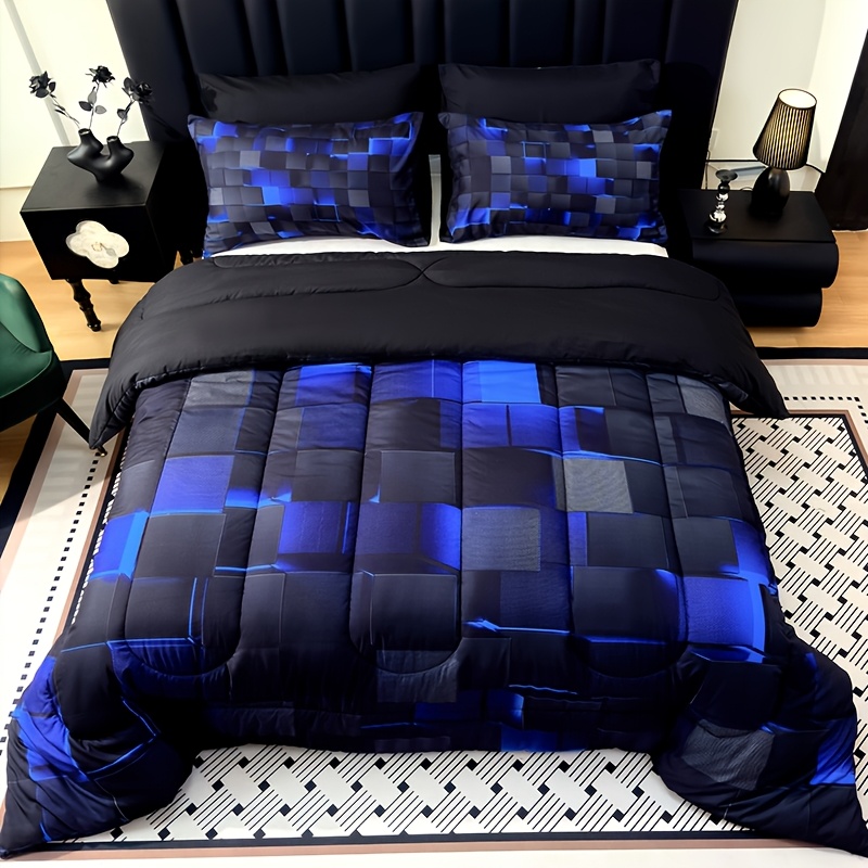 TEMU 2d Flat 3pcs Digital Printing Classic Grid Quilt Set, , Ultra Soft Fluffy Filler, (1 Comforter +2 Pillowcases Without Pillow Core), Give To