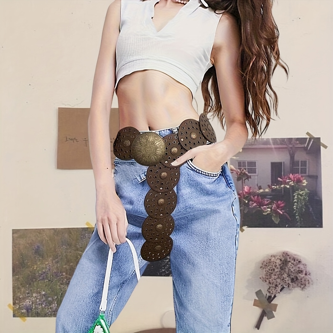 womens vintage western style wide belt bohemian wide - Temu display picture 1
