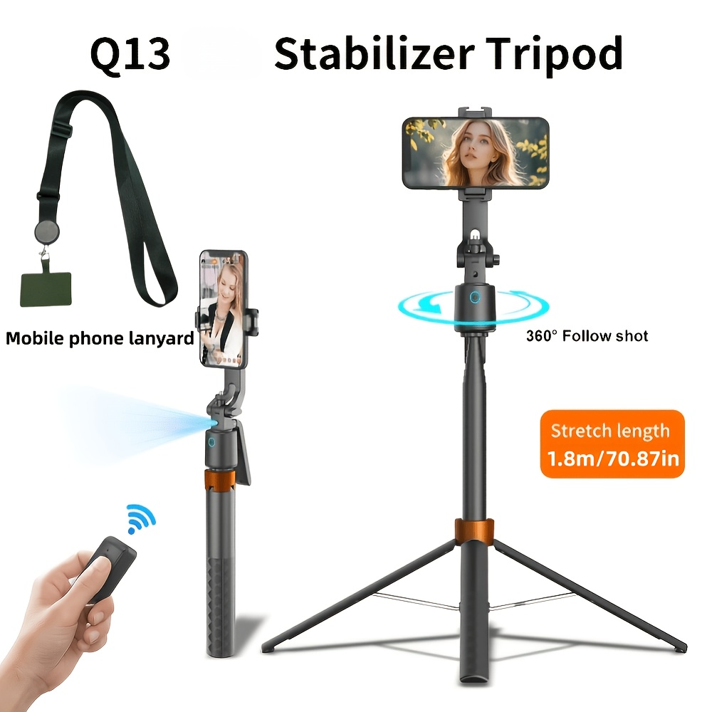 TEMU [ 2pcs Gift - 1pc Tracking Tripod + 1pc Mobile Phone Lanyard ]- Ai Face Tracking Tripod With Remote, Extendable Pole, 360° Phone Rotating Stand,