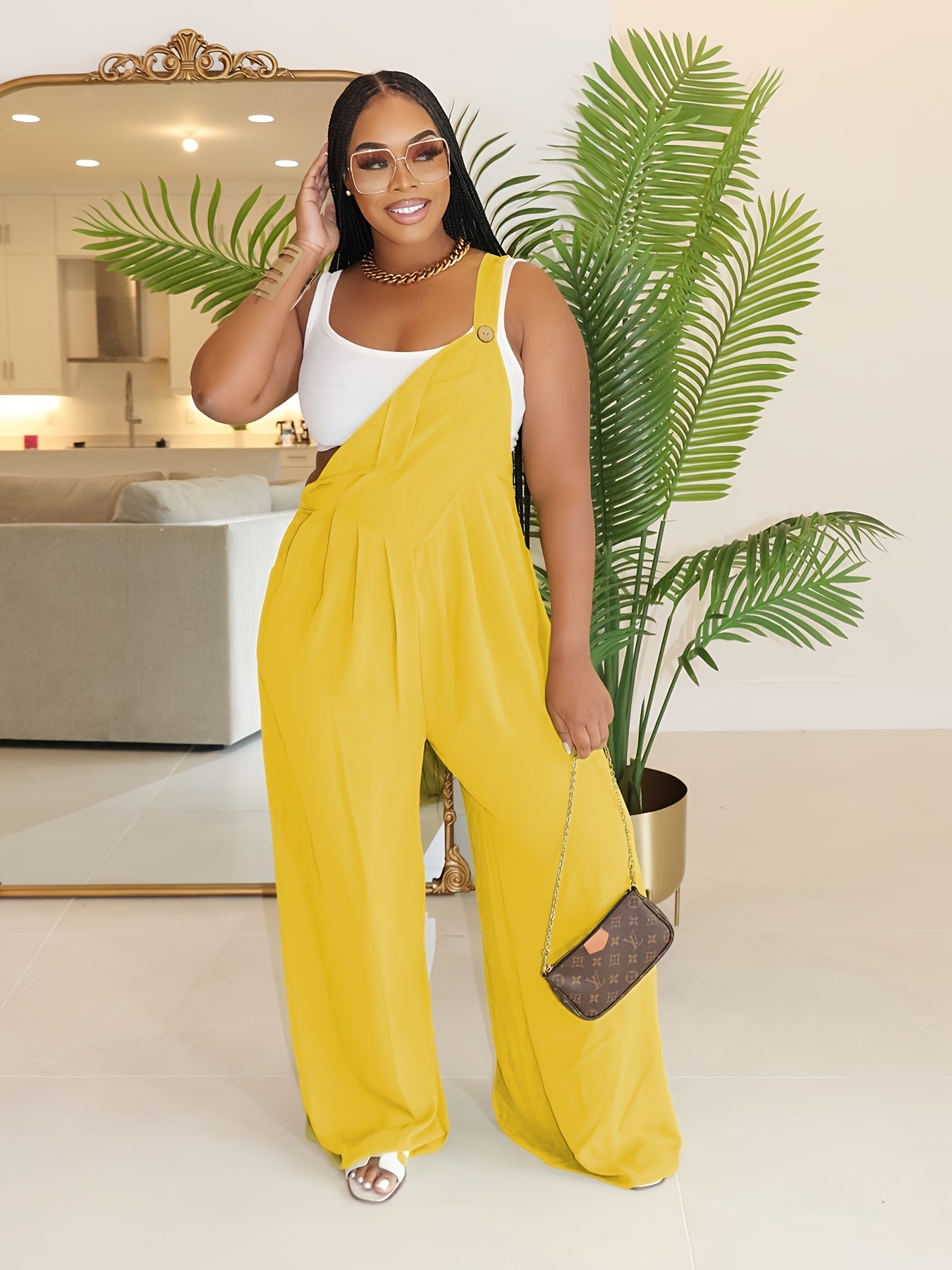 womens jumpsuits summer rompers sling sleeveless wide leg Temu