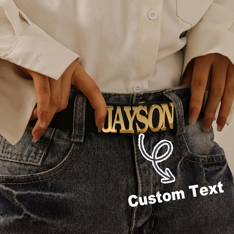 TEMU Custom Name Belt Stainless Steel Additions Personalized Name Fashion Belt Accessory Retro Hip-hop Style Unisex Daily Wear Unique Birthday Gift