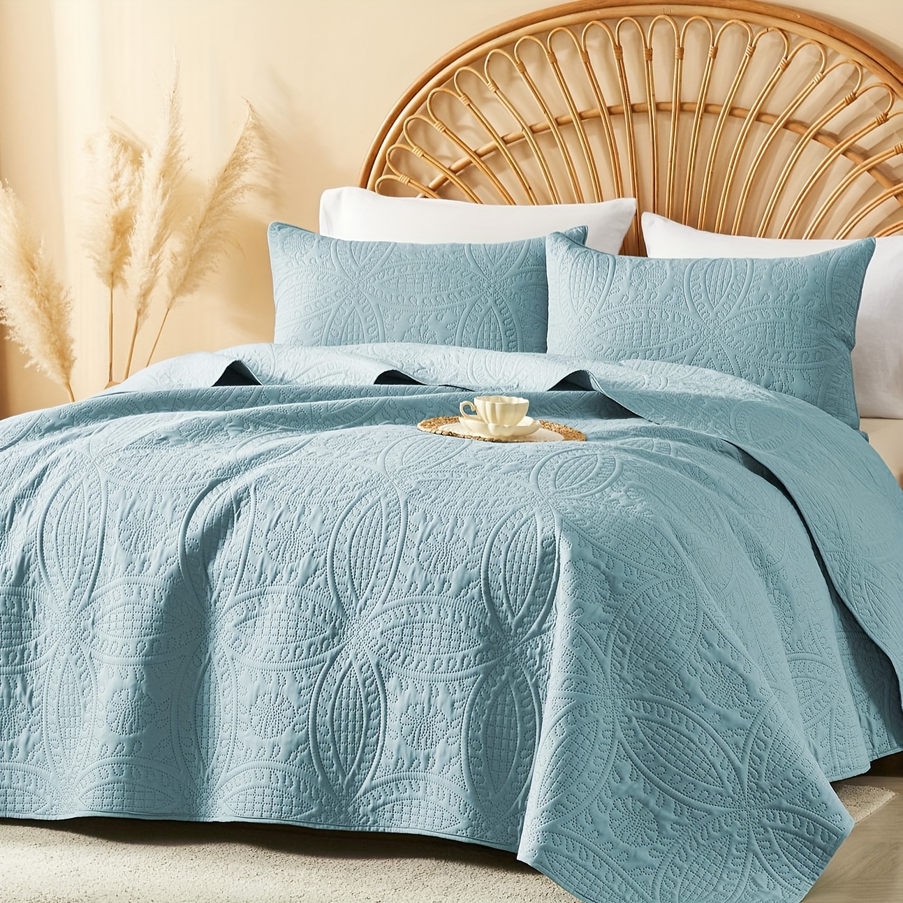 TEMU 2/3pcs Cooling & Quilt Set - Lightweight Breathable Microfiber Bedspread - Modern Coin Pattern Coverlet All Season - Holiday Gifts For (1 Quilt, 1/2 Pillow Shams)