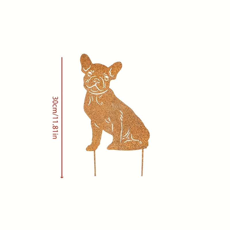E-shop French Bulldog Metall-Gartenstake - Rostfreie Outdoor-Deko mit Vintage-Tierdesign, Freistehende Hof- & Terrassendekoration, Kein benötigt,
