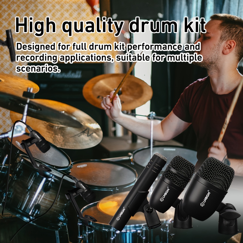 * DM7 7pcs Wired Dynamic Drum Mic Kit (Whole Metal) Kick Bass, Tom/Snare &  Cymbals Microphone-Use For Drums, Vocal, Other Instrument Complete With