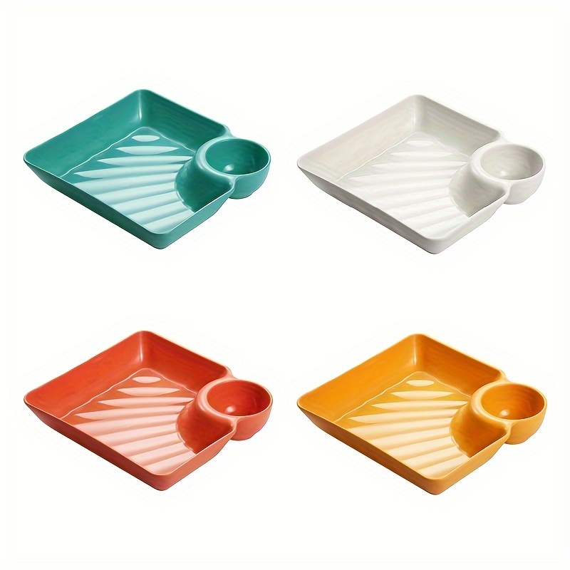 

4-pack Sushi Plates With Dipping Sauce Dishes, Pp Polypropylene Square Trays With Dip Bowls, Dumpling Platter Divider, Ideal For Picnics And Universal Use