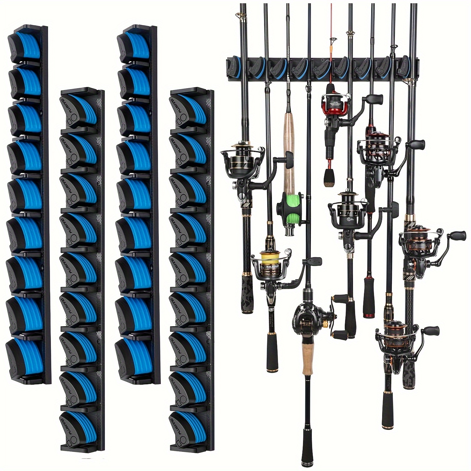 

Plusinno Wall Mounted Fishing Rod Rack, Vertical Fishing Rod Holder, Fishing Pole Holder Holds Up To 9 Rods Or Combos, For Garage, Fits Most Rods Of Diameter 3-19mm