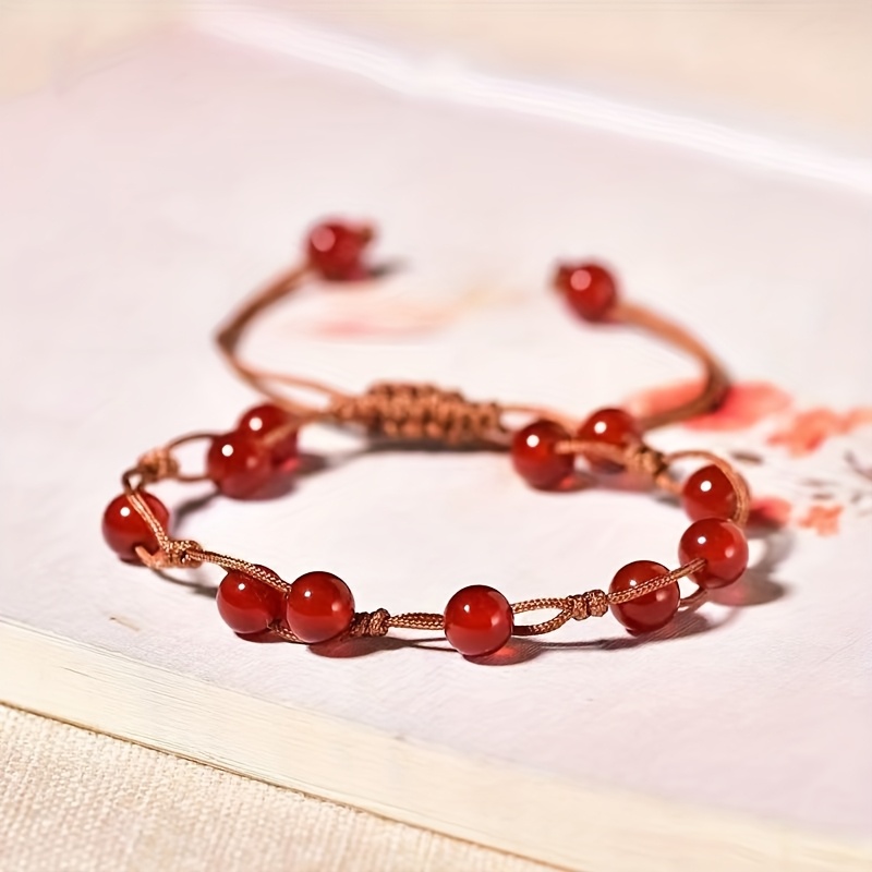 Adjustable Red Beaded Bracelet, Versatile Mori Style Accessory
