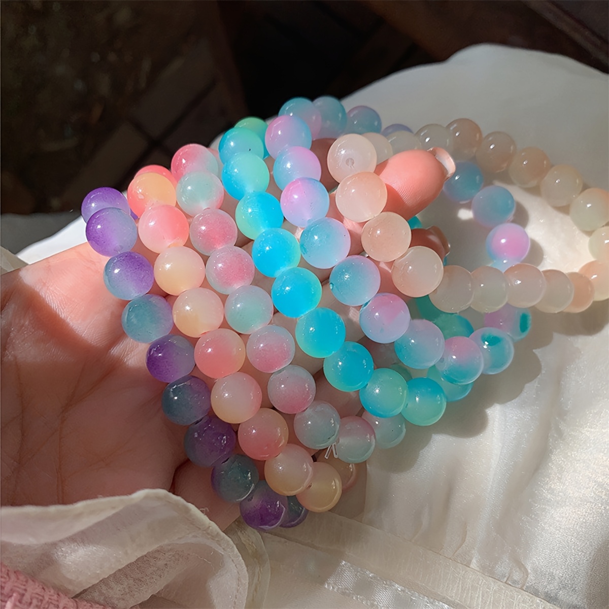 E-shop 3 Stück 10mm Glasperlen-Armband, elastisches Perlenarmband, das perfekte Geschenk für Minimalismus-, Bohemian-Stil, vielseitiges Accessoire für
