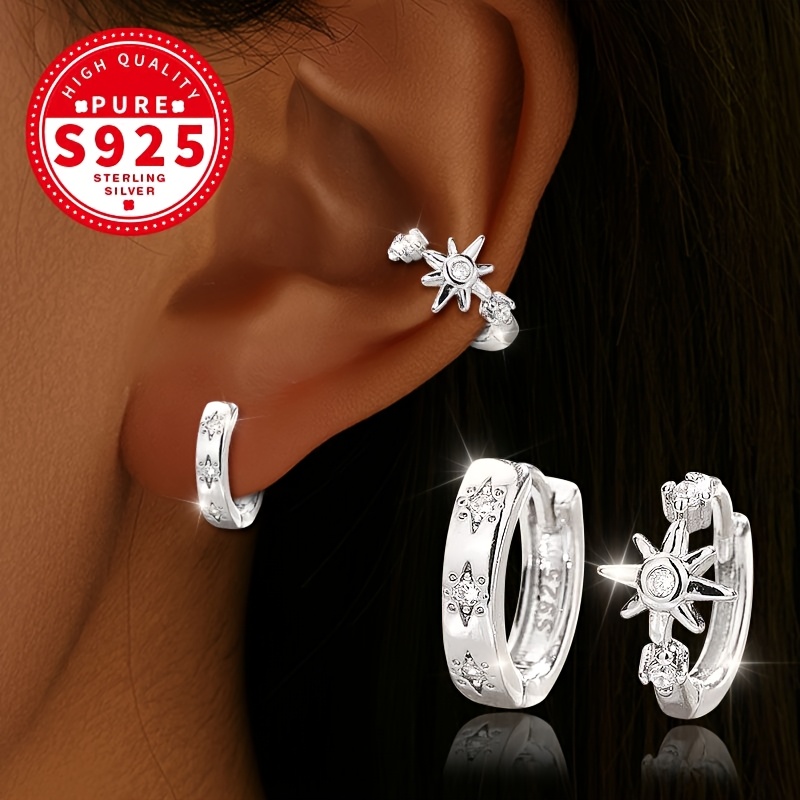 Women's S925 Silver Asymmetric Hoop Earrings, Trendy Design