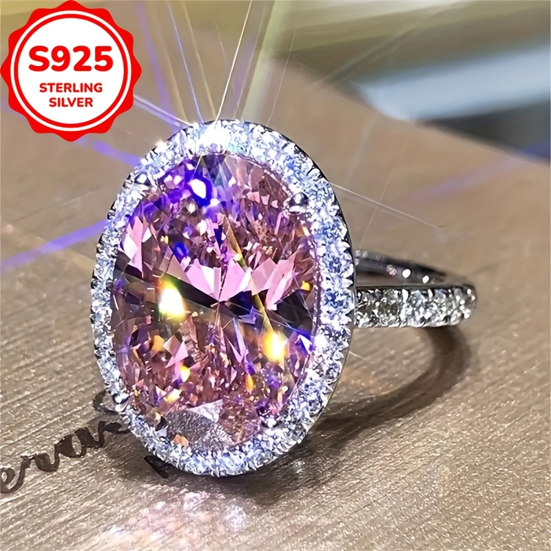 

Elegant Promises925 Ring Inlaid Egg Shape Pink Zirconia Engagementwedding Jewelry For Female Dainty Decor Multisizes 3g