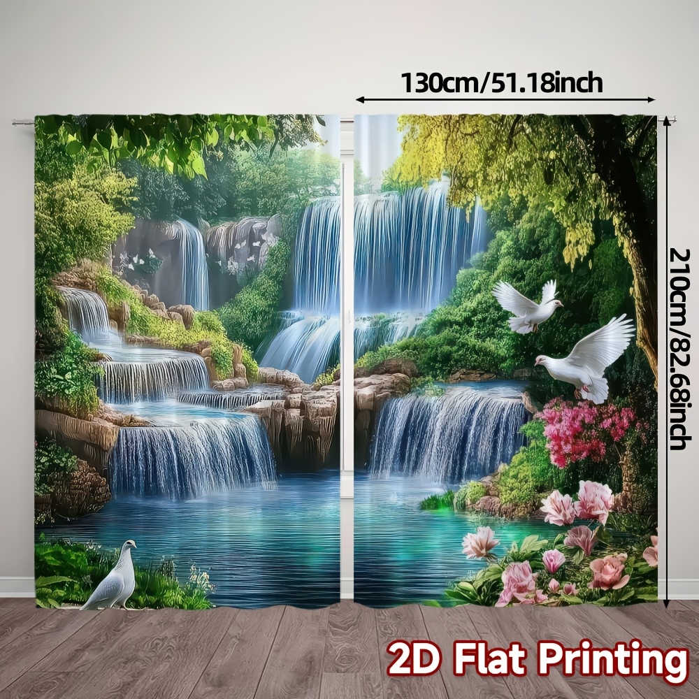 E-shop 2D Flat - 2D Flat - 2D Flat - 2er Set atemberaubender Vorhänge mit Wald-Wasserfall-, für Schlafzimmer, Badezimmer, Wohnzimmer, Essbereiche,