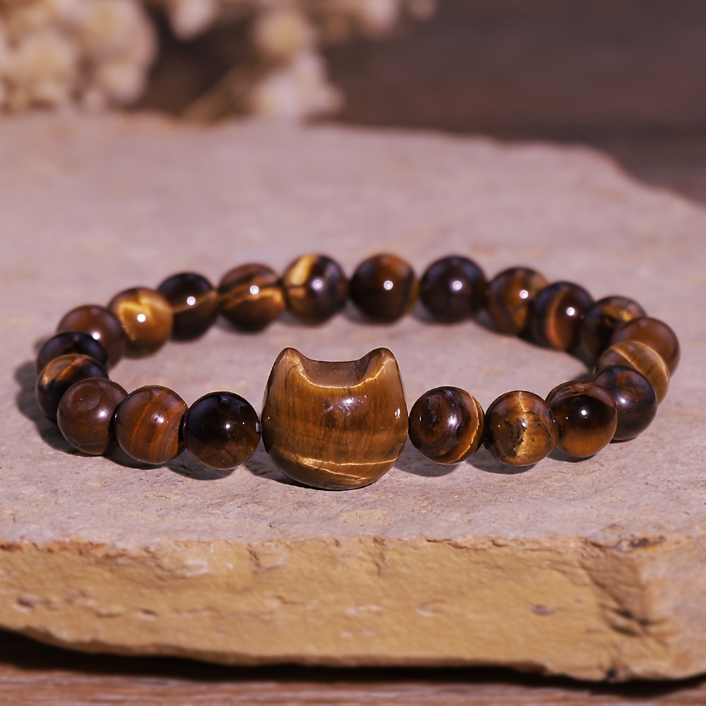 E-shop Naturstein-Armband, Rosenquarz Tigerauge Amethyst Katzenarmband, Bestes Freund Cool Katzenkopf Armband, Paar Katzenkralle Perlenkette