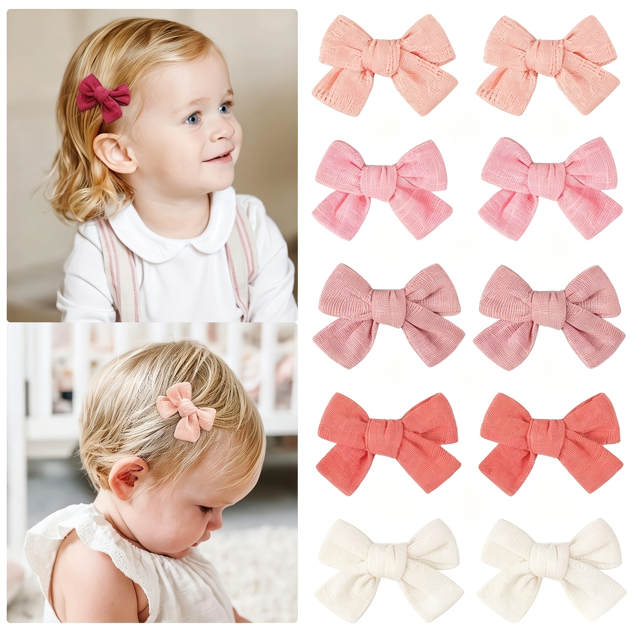 TEMU 10 pinzas para el cabello y elegantes, adorables pinzas para el cabello con bordado para niños, pinzas para el cabello de tela hechas a