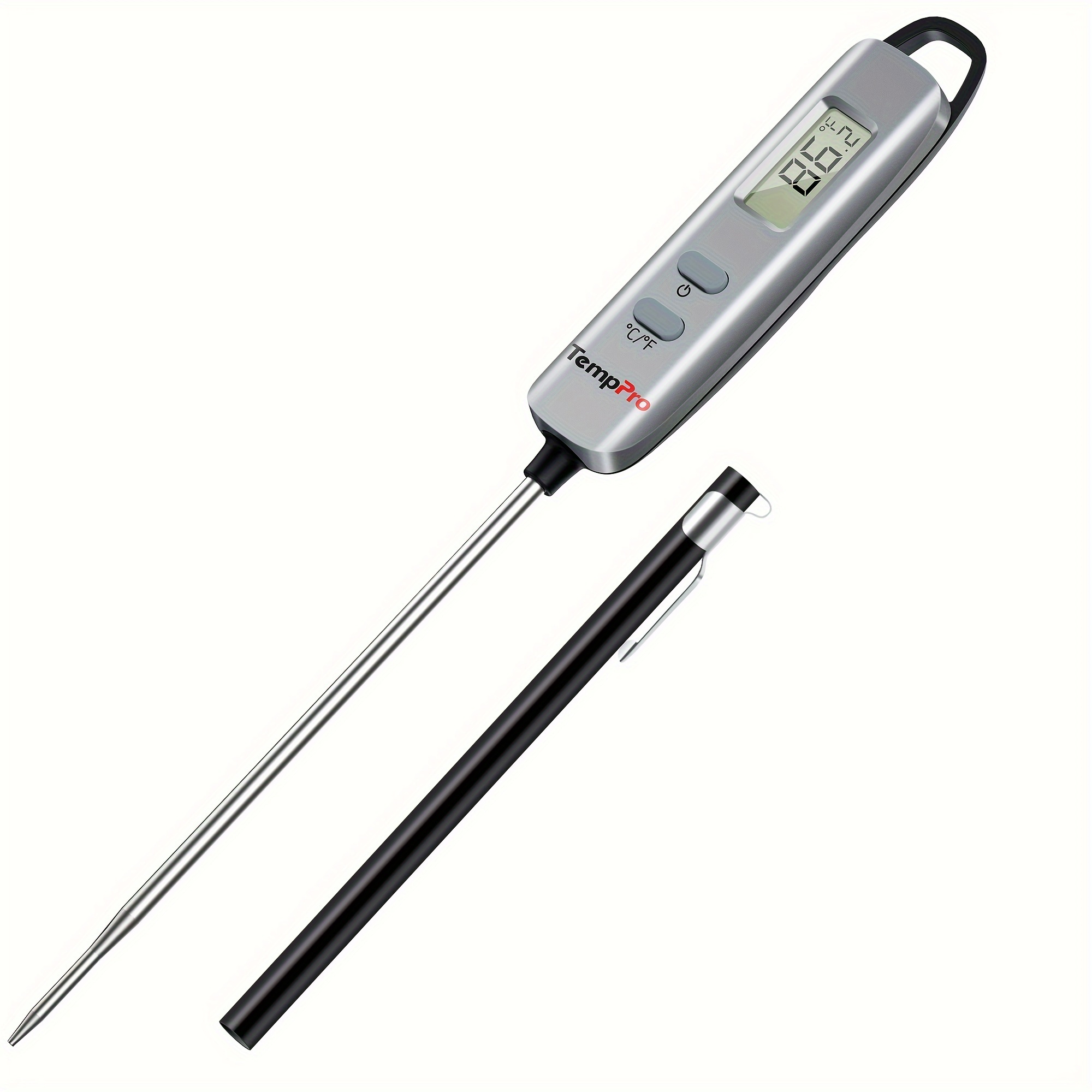 

Ic6016 Digital Meat Thermometer Instant Read Cooking Food Thermometer With Long Probe For Bbq Grill Oven Deep Fry Candy Kitchen Thermometer, Silver