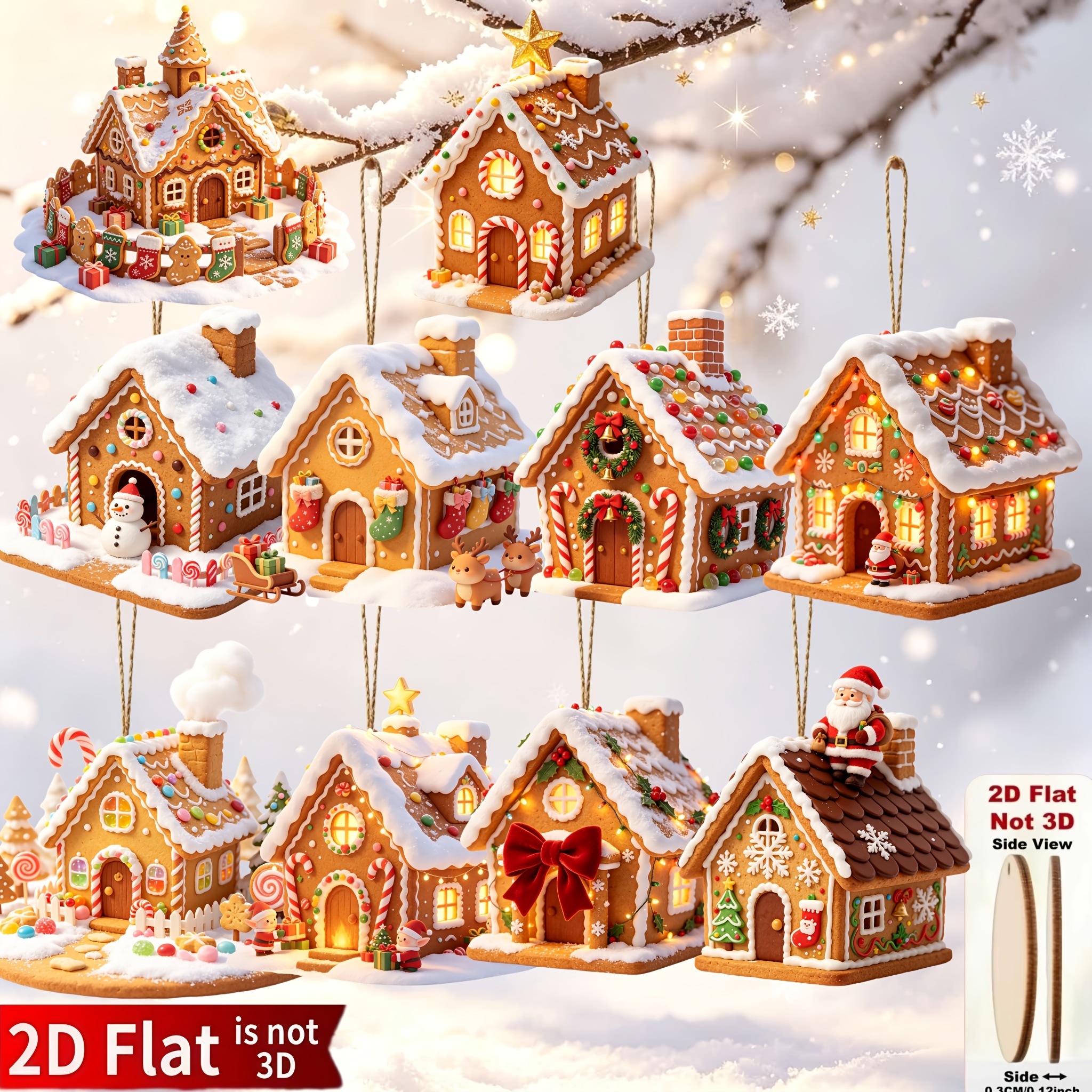 TEMU 2d Flat, 2d Flat 10pcs Gingerbread House Wooden Christmas Ornaments, Outfits, Suitable For Trees, Home, Parties, And Holiday Gifts - Festive