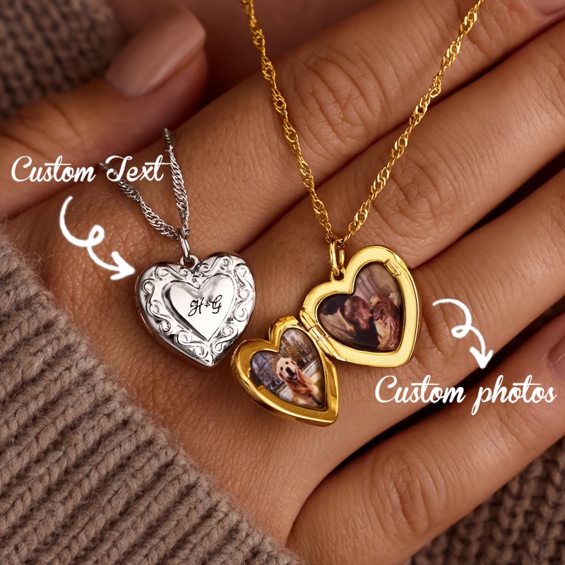 XRCXBLSC Vintage 18K Gold Engraved Flower Empaistic Photo Locket Pendant Necklace, Oval Antique Souvenir Memorial Best Wishes Jewelry For Women, Personalized Photo Flower Locket Pendant Gold