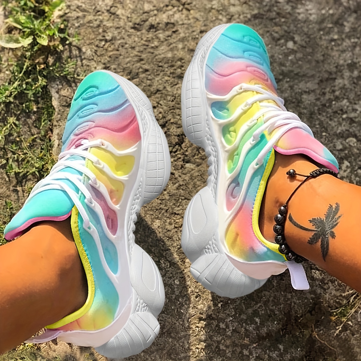 

Women's Colorful Platform Sneakers, Casual Lace Up Outdoor Shoes, Comfortable Low Top Sport Shoes