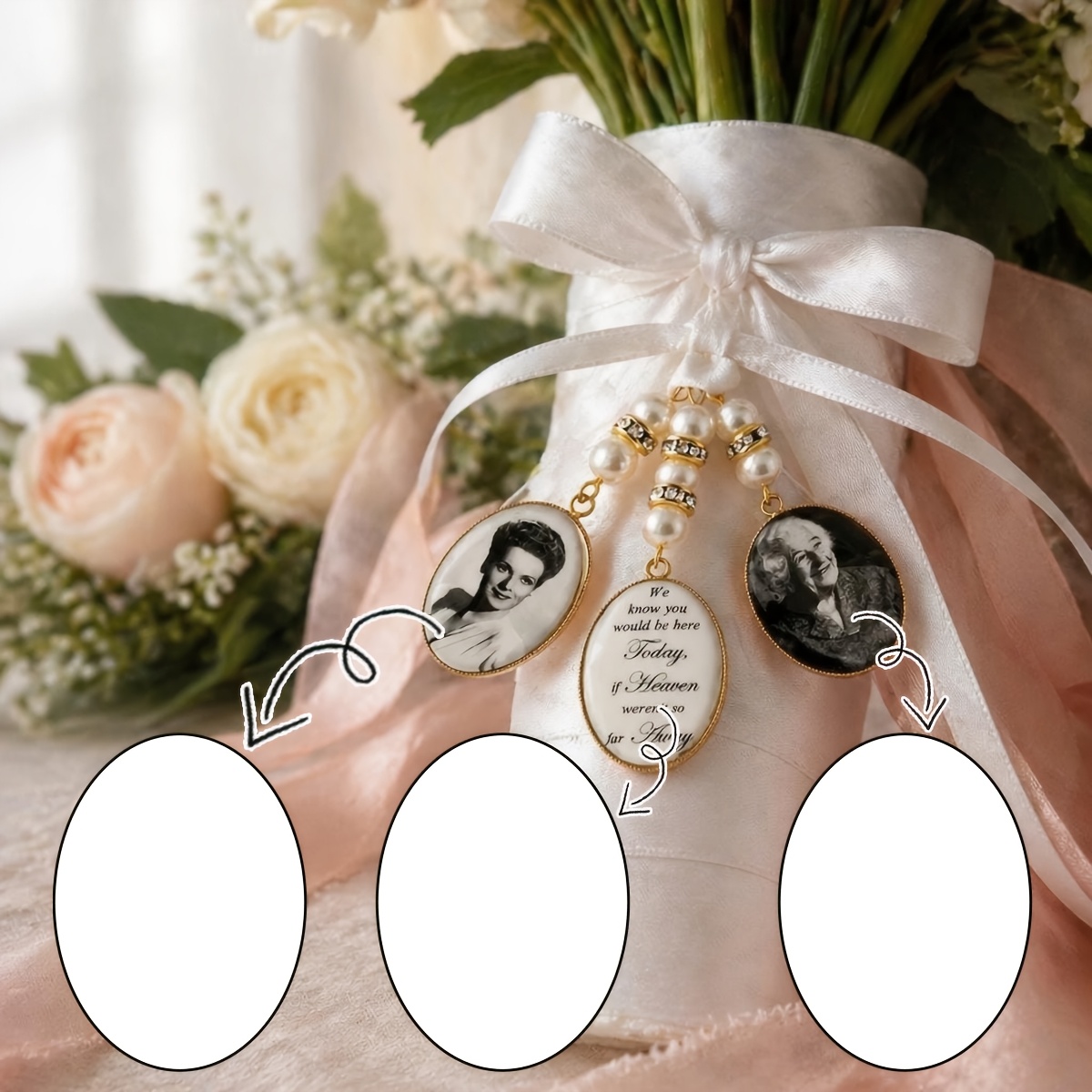 TEMU Pendentif Photo Dorées. Personnalisez 1 à 3 Photos. Pendentif Photo de Fleurs Personnalisé pour la Mariée, un Souvenir de Mariage