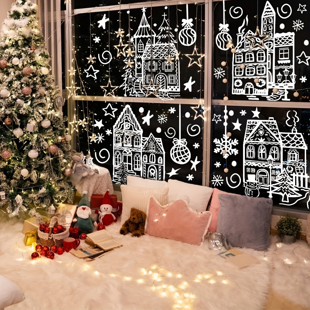 

4 Sheets Large Christmas Window Stickers, Window Clings For Glass Decoration, Snowman Double-sided Window Decals For Christmas Holiday Party Ornament