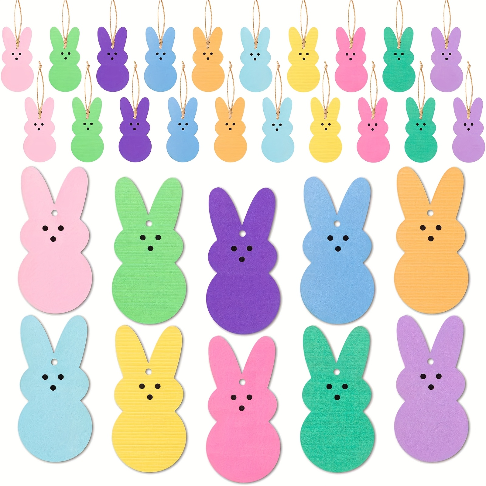 

20pcs, Easter Rabbit Wooden Hanging Decoration Kit, Easter Rabbit Wooden Pieces Decorations With Hanging Rope For Easter Party Door, Window, Fireplace And Tree Decoration