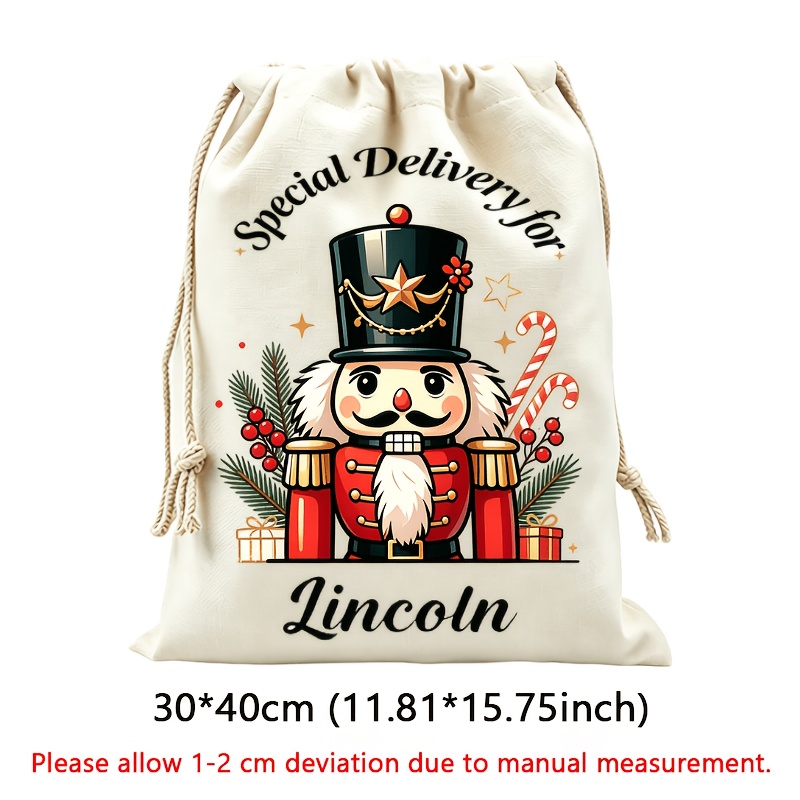 TEMU [customizable] Personalized Christmas Drawstring Gift Bag - Custom Name Canvas Christmas Bag With Hemp Rope, 2 Sizes Available, Reusable Holiday