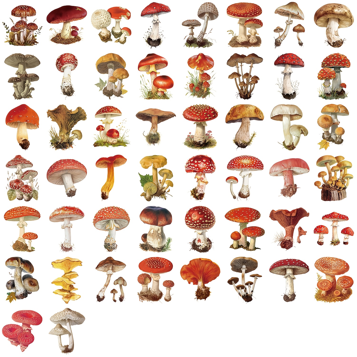 50pcs Mushroom Transparent 2d Retro Ins Graffiti Stickers Vintage Aesthetics 90s 80s Anime Y2k Funny Doodle Deacl Pack Christmas Decoration Suitcase Luggage Party Gift