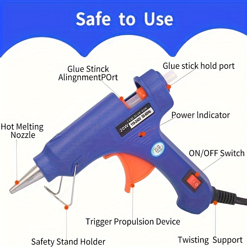 pistolet à colle chaude mini avec prise européenne de 20w, idéal pour les loisirs créatifs, livré avec 20 bâtonnets de colle (100mm x 7mm), parfait pour les , les manuels, les réparations à domicile, , , , , les interrupteurs, idéal pour diy détails 3