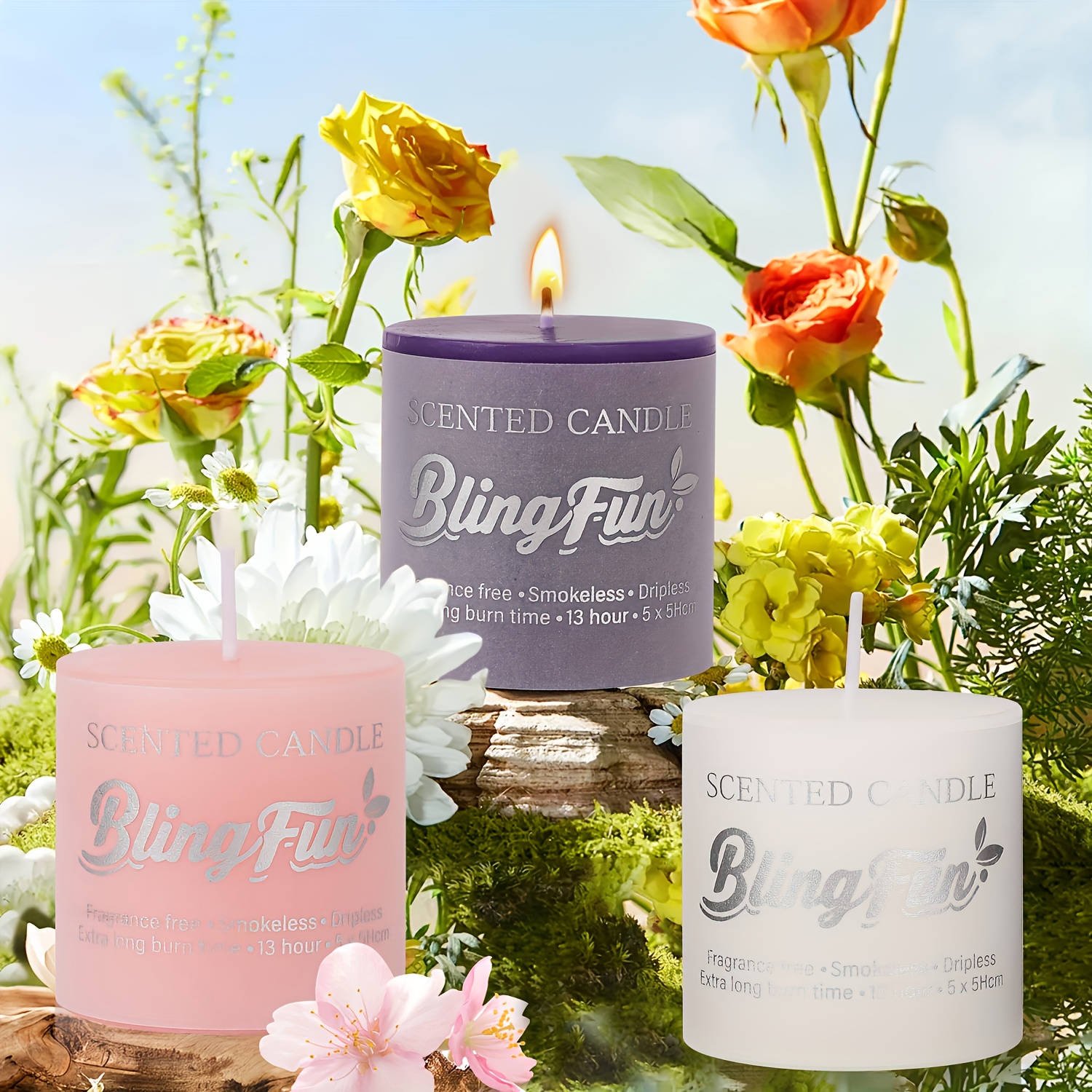 BlingFun 4-delige Bloemengeur Kaarsen Cadeauset