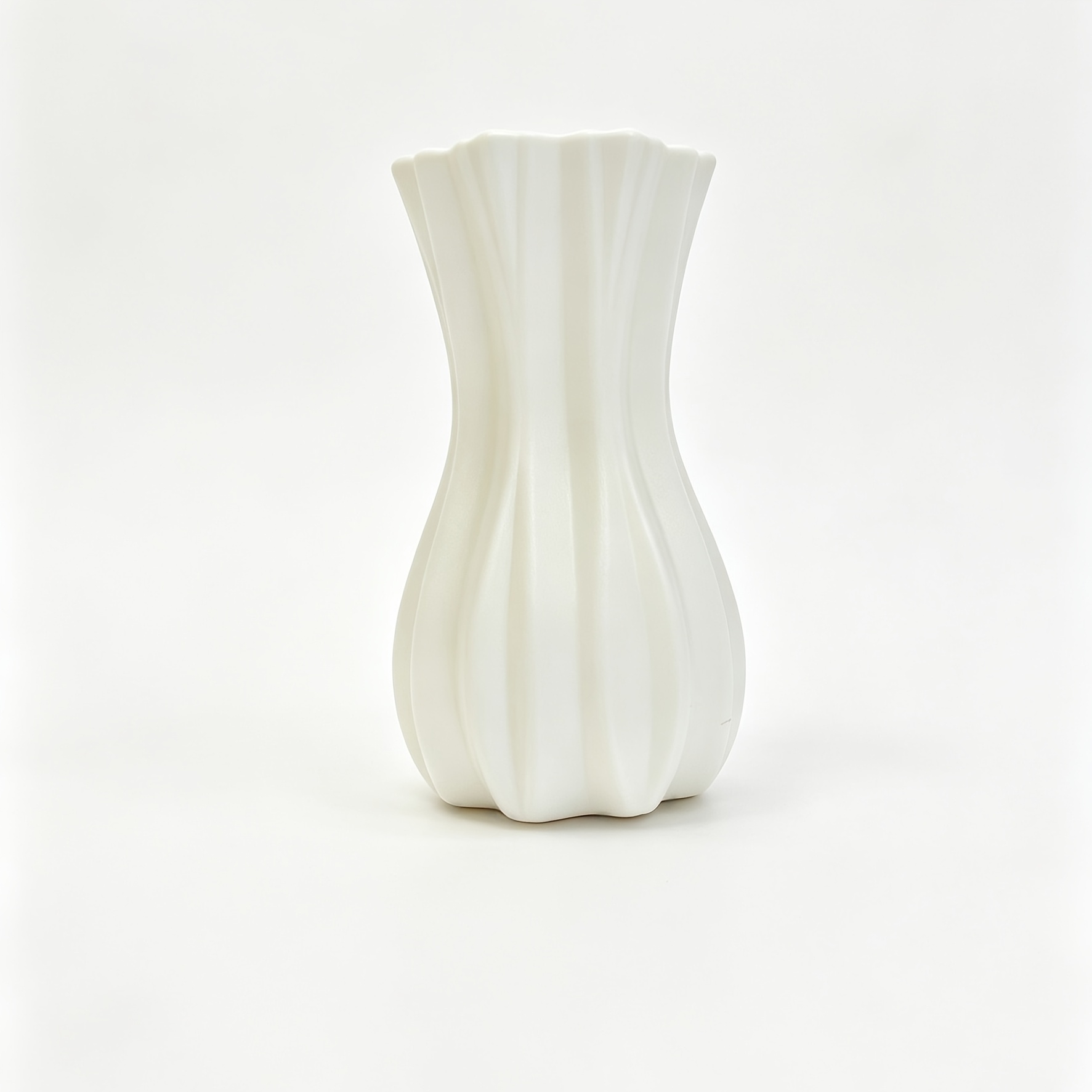 Image of Beige Vertical Striped Plastic Vase Home Decoration Hydroponic Lily Sunflower Vase Living Room Porch Desktop Flower Arrangement Ornaments