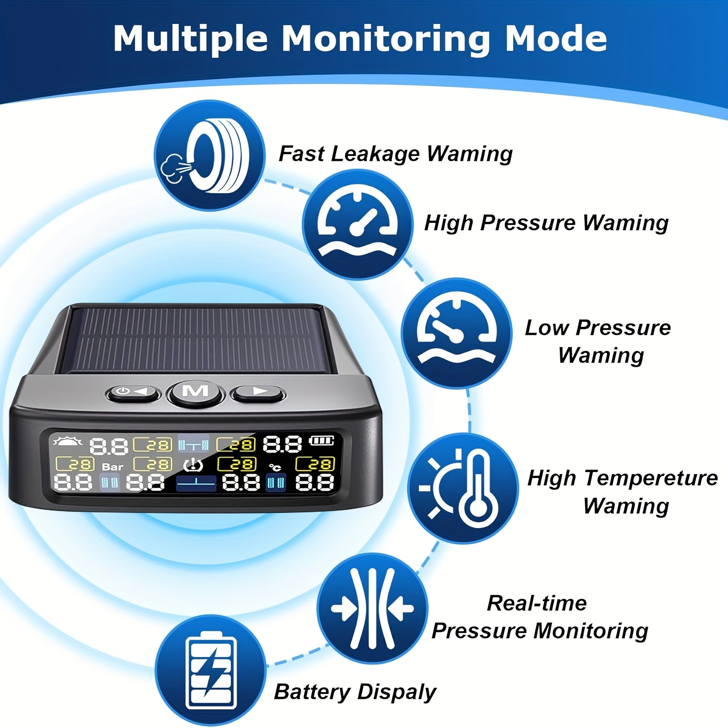 6-Wheel Solar TPMS Monitor Kit with External Sensors for tire pressure service detail image 1
