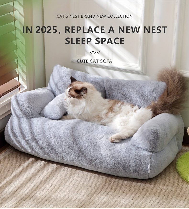 deluxe plush cat sofa bed cozy washable pet couch with removable cushion mixed color rectangular design for small to medium cats and dogs   napping and relaxation pet lounger sofa   sofa soft polyester cover cat sofa bed details 0