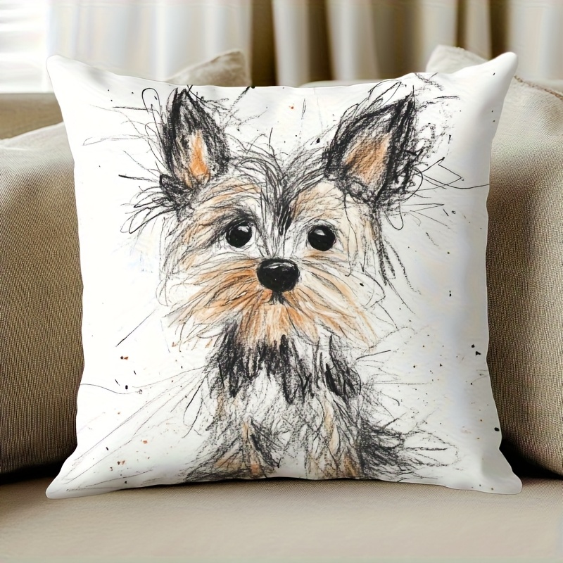 TEMU 1 pieza de funda de almohada con impresión de arte de Yorkshire Terrier encantador - 18x18 pulgadas, poliéster suave, con cremallera, lavable en
