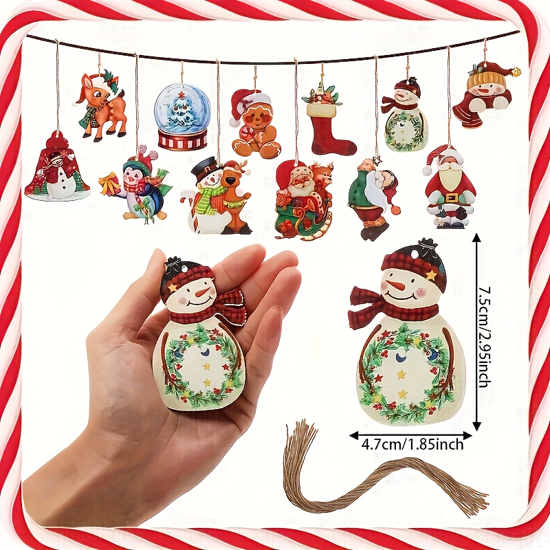 TEMU 2d Flat, 12pcs Pack 12pcs Christmas Ornaments Suitable For Christmas Tree Toppers, Farmhouse Style Hanging Decorations With Santa Claus, Snowman