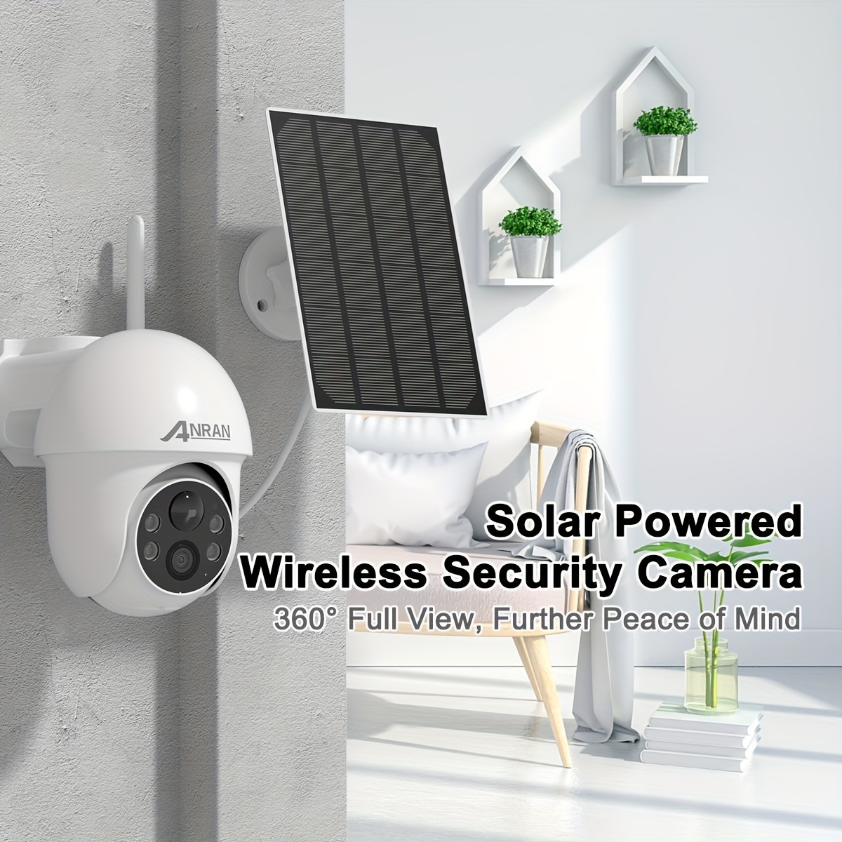 TEMU Telecamera di Solare Wireless da Esterno 360簞 Pan/Tilt, Alimentata a Energia Solare e Batteria per Sorveglianza, Connessione WiFi per Protezione