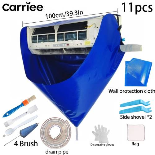 11 12pcs 100cm 39 3in air conditioner cleaning water collection bag thickened hanging air conditioner cleaning dust cover with drain hose brush and side scraper professional reusable air conditioner cleaning tool simple and convenient